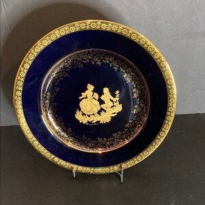 Marquis Porcelaine Limoges Castel France Cobalt Blue Gold Dish w gold trim.